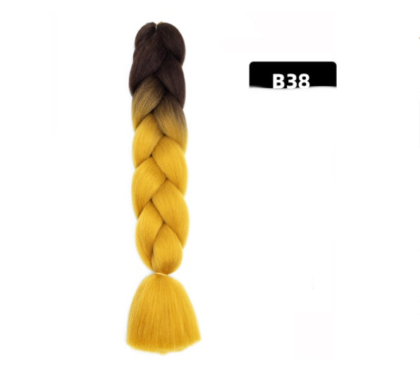 Peluca de seda africana de alta temperatura con fibra química y trenza grande en color degradado