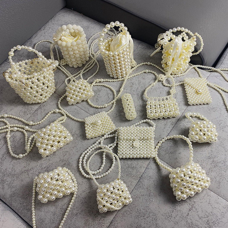 Bolso bandolera de verano versátil, mini, retro, tejido a mano con perlas