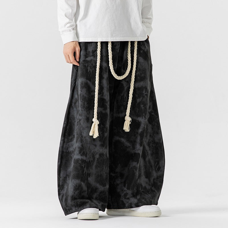 Pantalones deportivos casuales tie-dye estilo japonés-hongkonés para hombre, talla grande