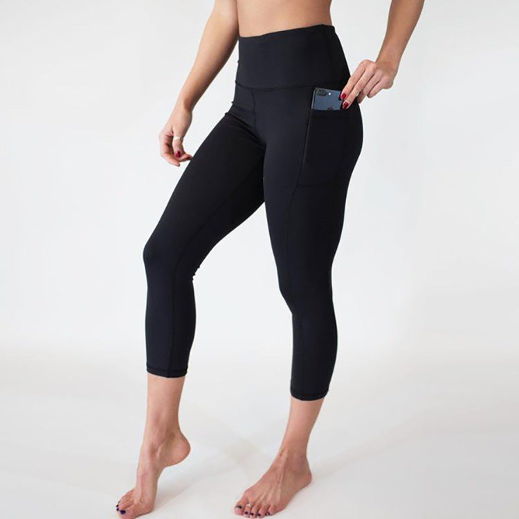 Solid color yoga pants for women with pockets