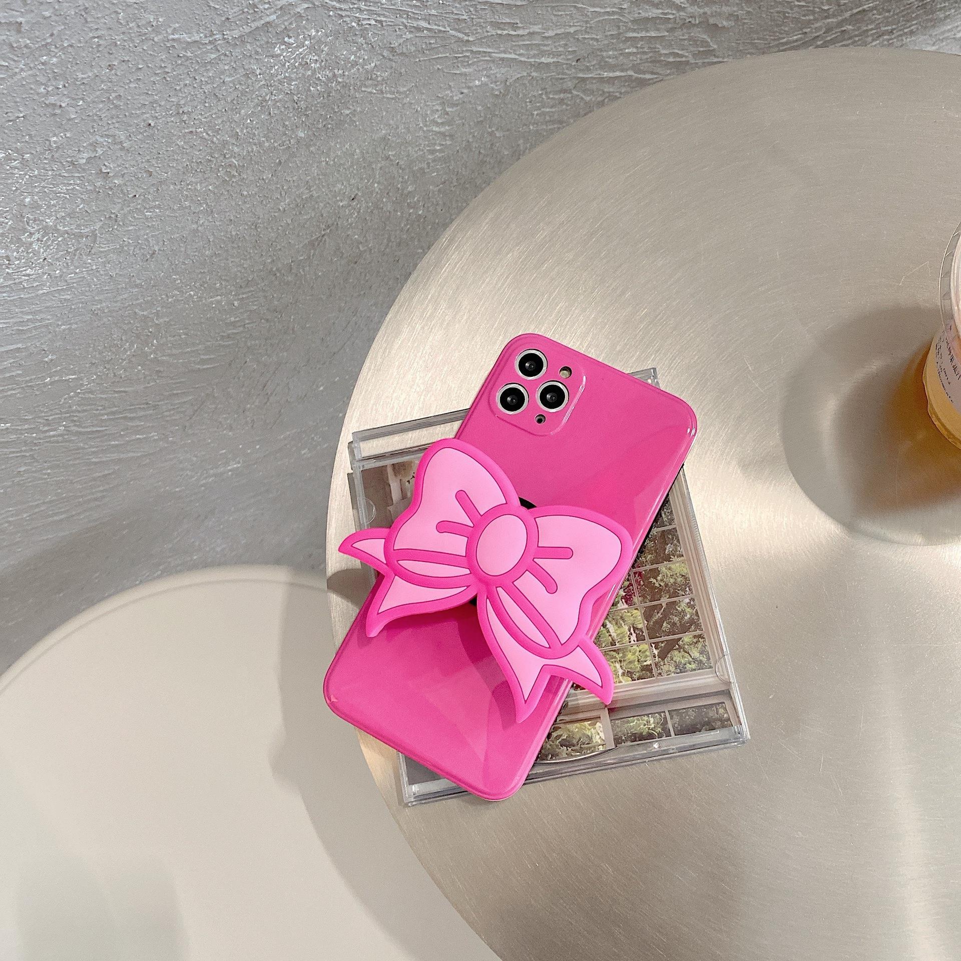 Funda para teléfono con soporte y personalidad con lazo rosa de Corea