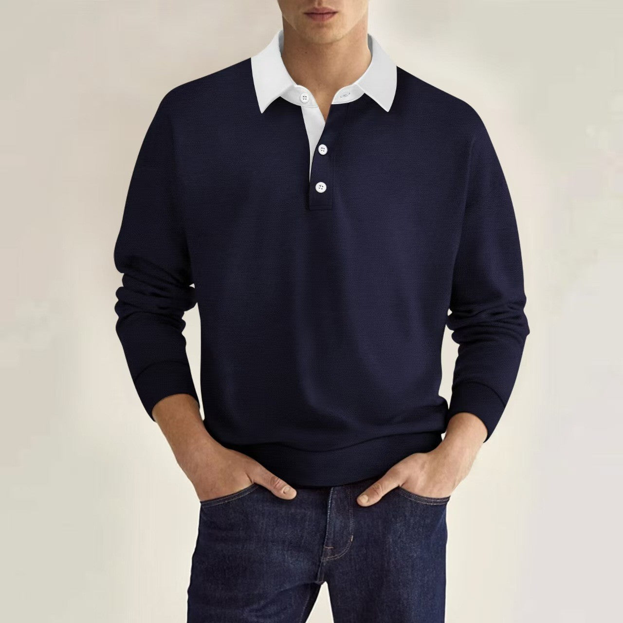 Top versátil de manga larga de color liso para hombre