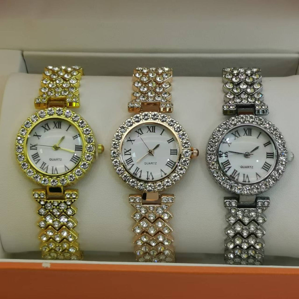 Reloj de pulsera de cuarzo con diseño de cielo estrellado y diamantes para mujer, versátil y de negocios.