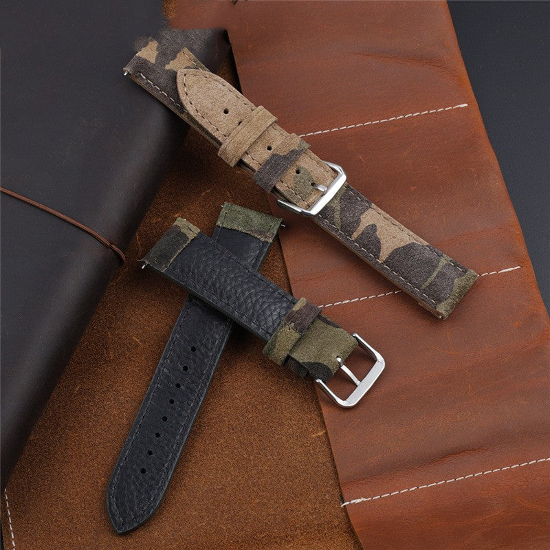 Correa de reloj de piel auténtica con diseño de camuflaje, creativa y versátil.
