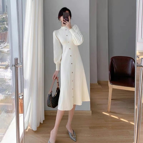 Autumn/Winter Knitted Mock Neck Long Sleeve Dress