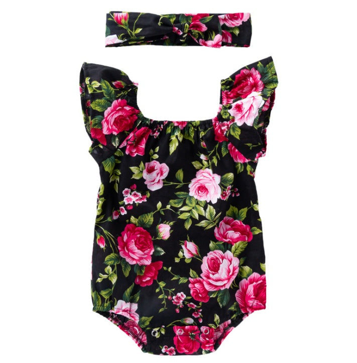Ropa infantil, bebé, algodón, bebé, estampado de bebé, mangas pequeñas con vuelo, mono