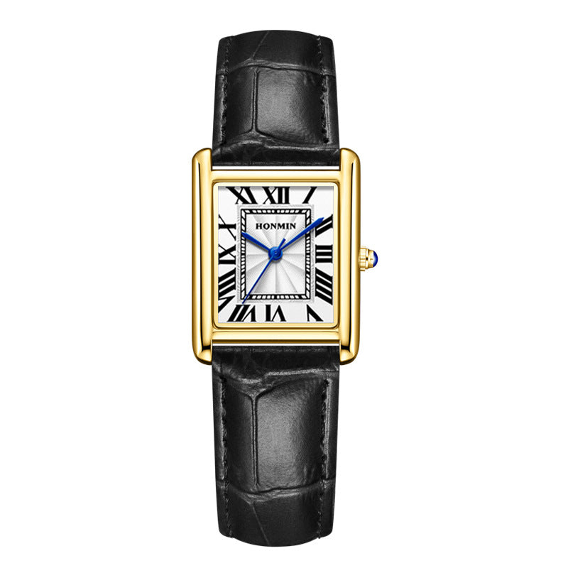 Reloj de pulsera de cuero para parejas, sencillo, cuadrado, para estudiantes, resistente al agua.