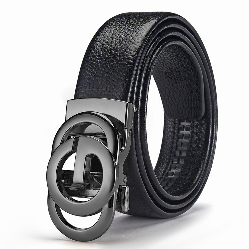 Mens Embossed Hollow-out Genuine Leather Belt