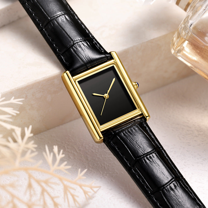 Reloj de pulsera de cuero para parejas, sencillo, cuadrado, para estudiantes, resistente al agua.