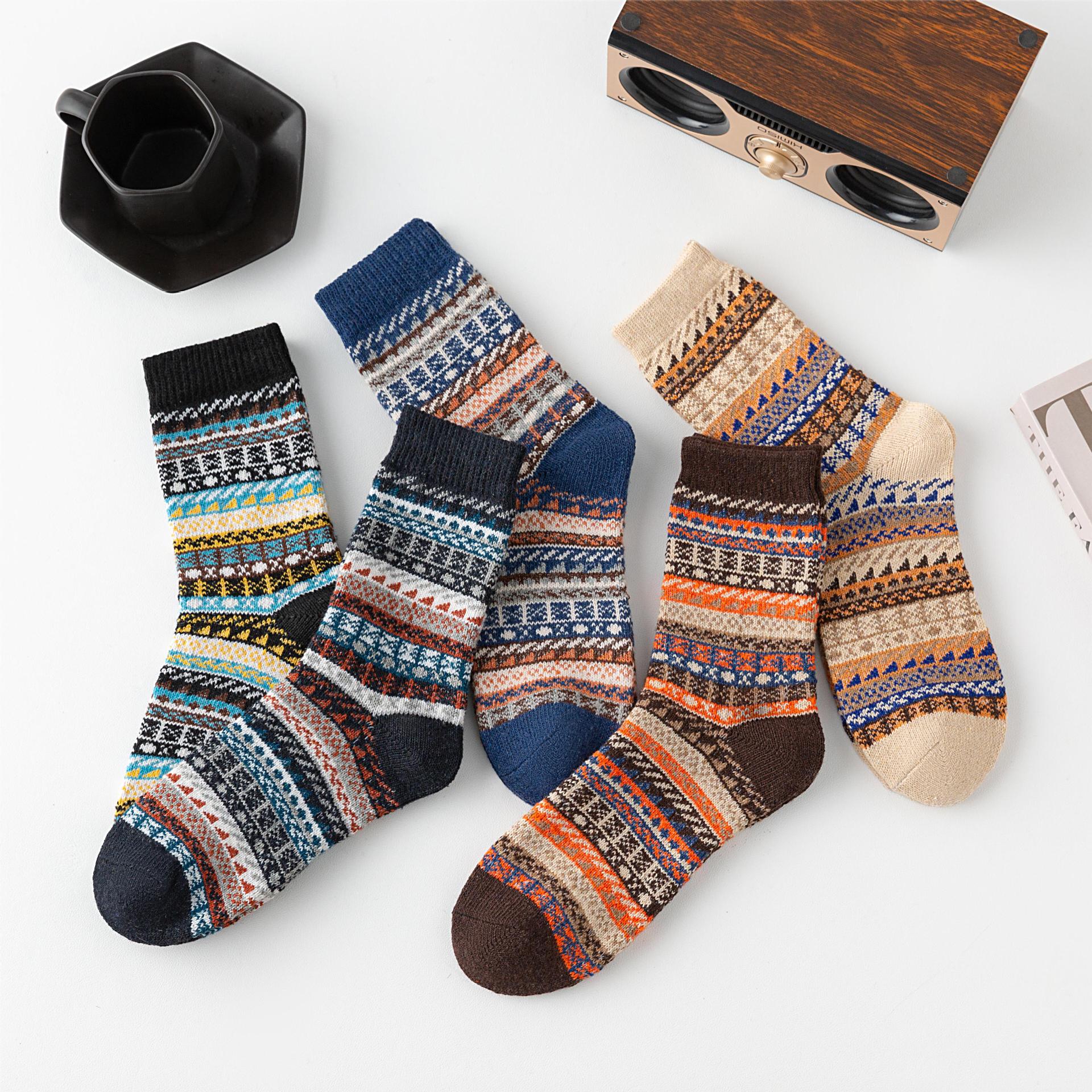 Calcetines de hombre de lana estilo étnico vintage para invierno