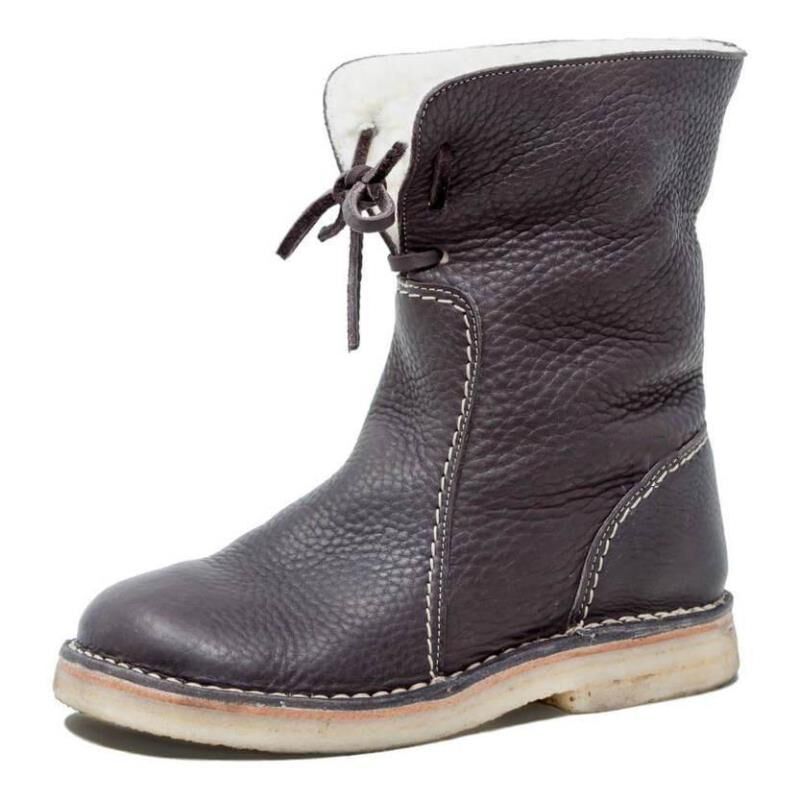 Botas de nieve para mujer, botas de invierno de piel de felpa con cordones para mujer