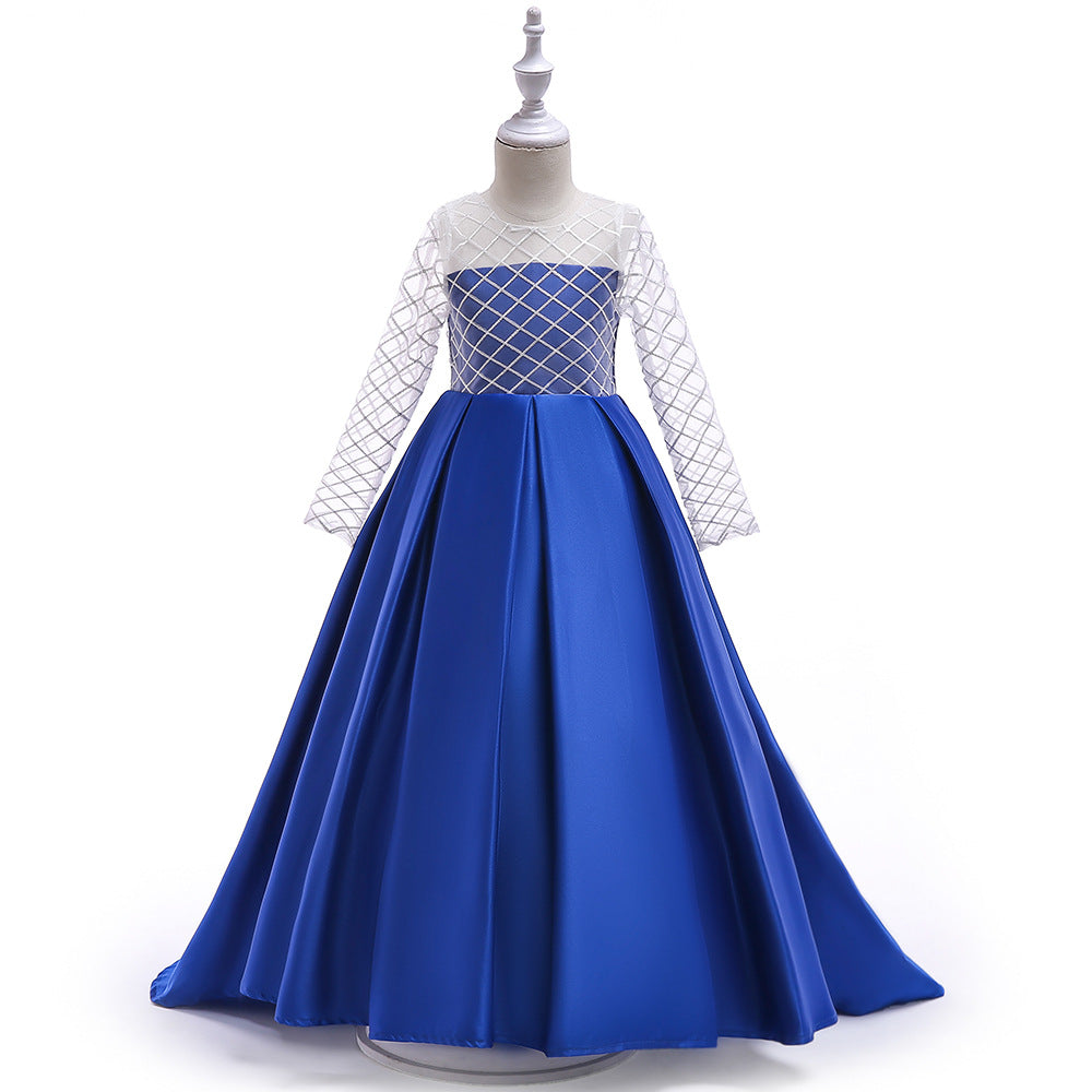 Vestido de malla de manga larga con cola para niña