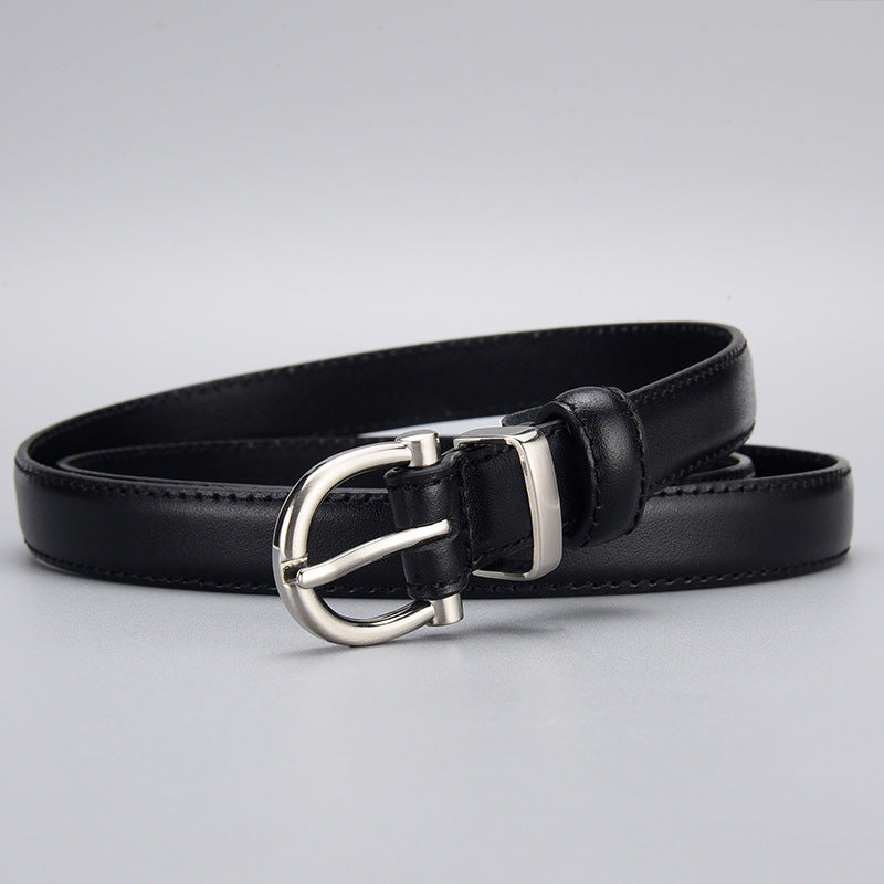 Women's First-Layer Cowhide All-Match Black Slim Belt
