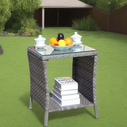 Muebles de exterior para patio, 1 mesa de centro con vidrio templado transparente