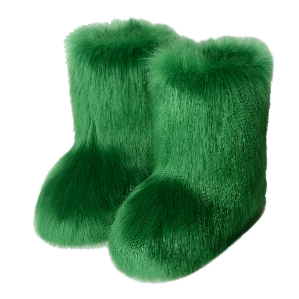 Zapatos de mujer Botas de piel de zorro Botas de nieve anti-piel de forro polar