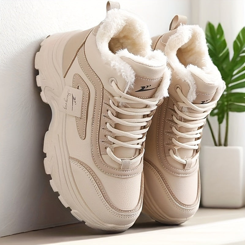 Zapatos deportivos de caña alta, informales y cálidos de algodón con forro polar para mujer