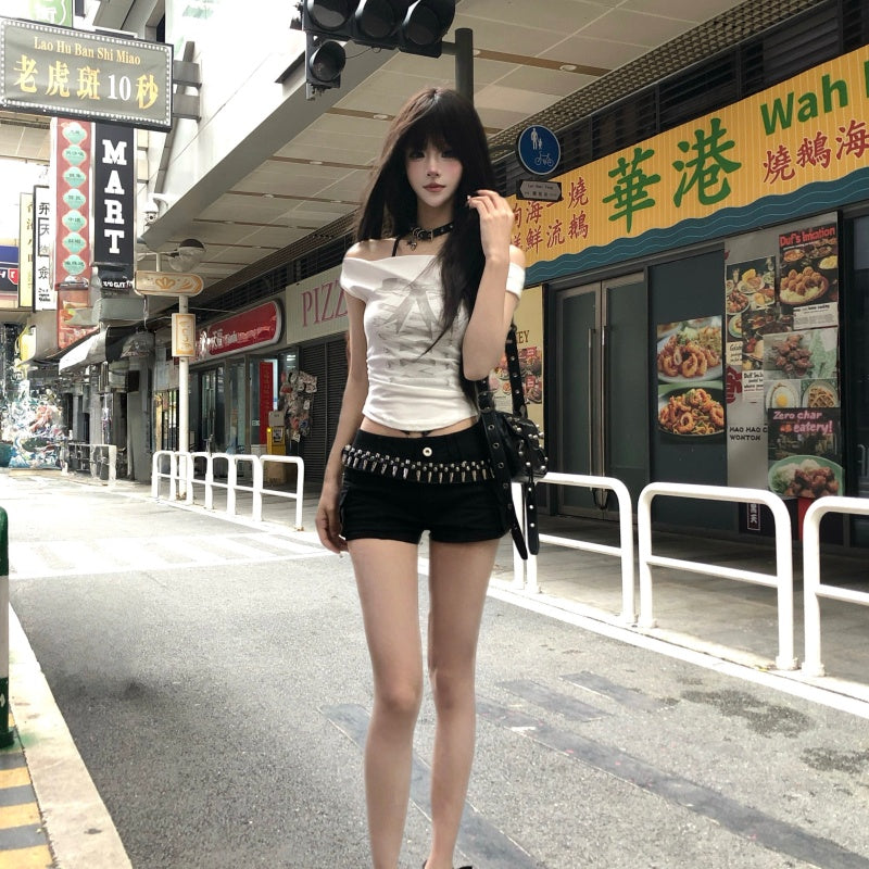 Rivet Belt Black Spicy Girl Style Punk-inspired Versatile