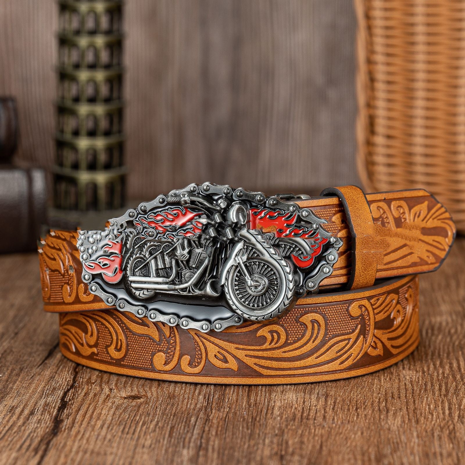 Cinturón de cuero vaquero personalizado con diseño retro europeo y americano de calavera de escorpión