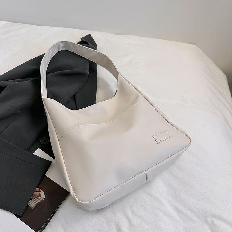 Bolso tote informal sencillo con textura de color sólido, estilo retro, de gran capacidad