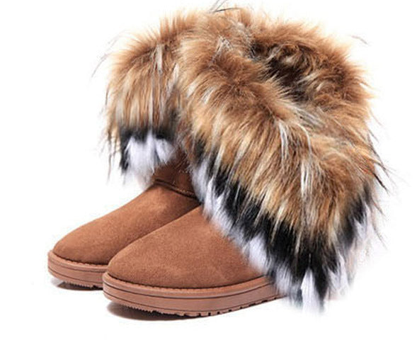 Botas de nieve de piel de zorro y conejo para mujer, zapatos cálidos de algodón, envío gratuito 