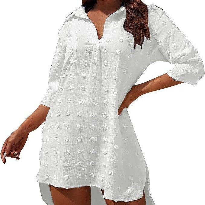 Vestido playero de manga tres cuartos de color liso con protección solar