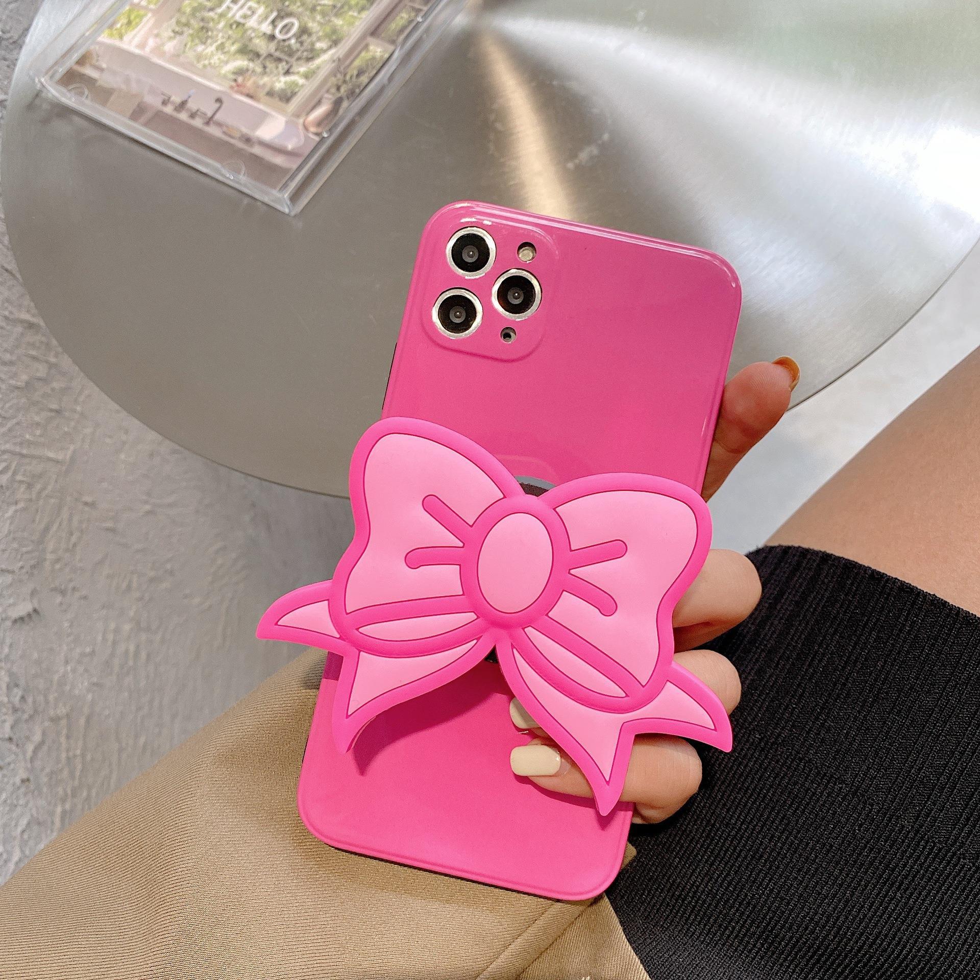 Funda para teléfono con soporte y personalidad con lazo rosa de Corea