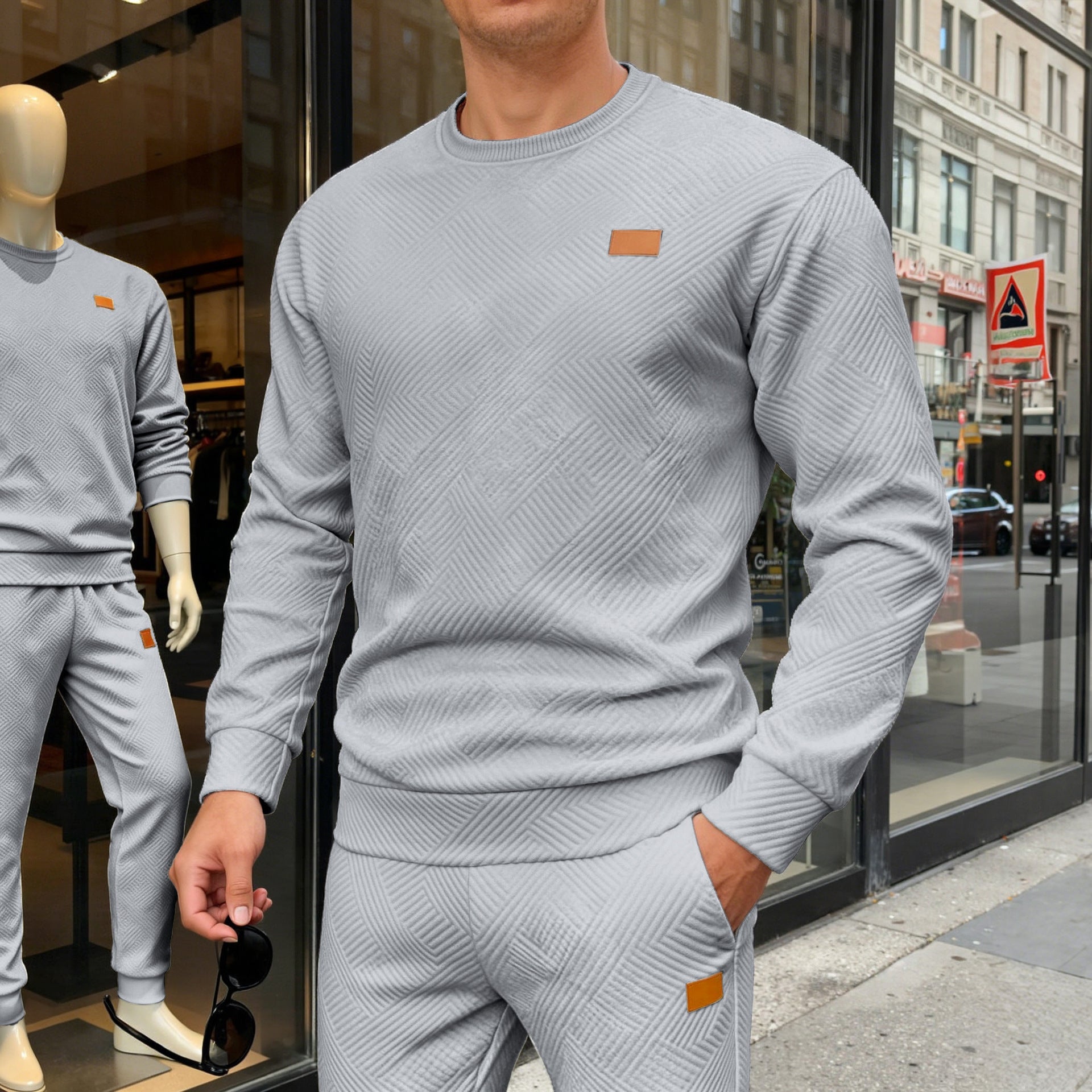 Simple Relaxed-fit Crew-neck Sweatshirt With A Textured Weave For Everyday Wear