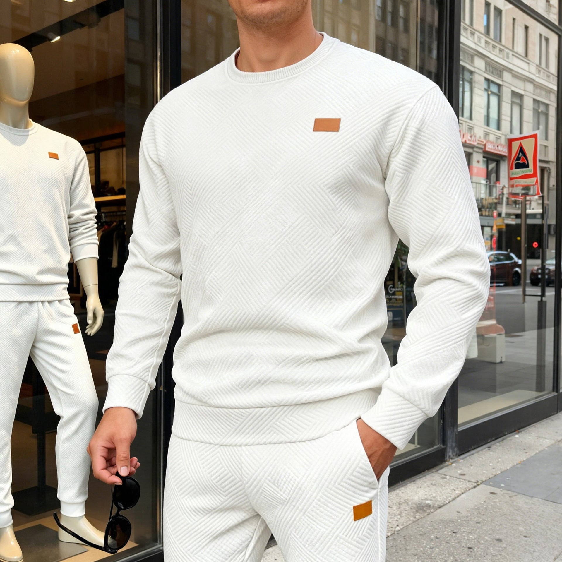 Simple Relaxed-fit Crew-neck Sweatshirt With A Textured Weave For Everyday Wear