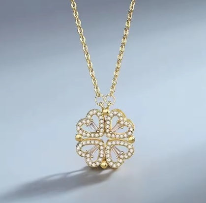 Flower Four Leaf Clower Hearts Necklace