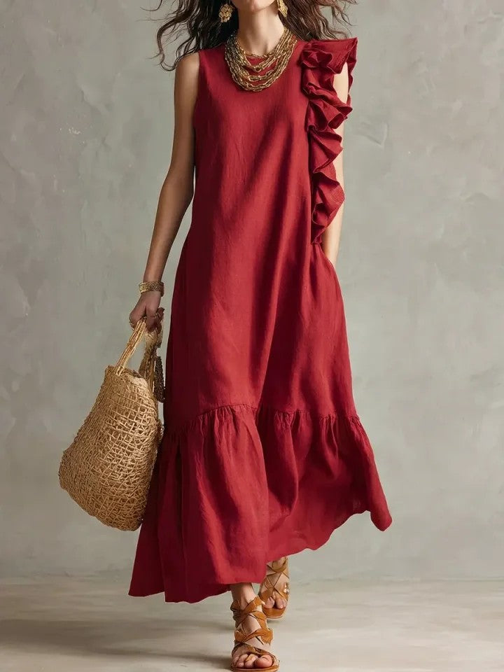 Irregular Ruffle Sleeveless Womens Dress