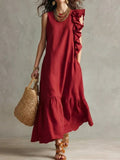 Irregular Ruffle Sleeveless Womens Dress