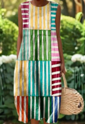 Vestido informal estampado sin mangas con bolsillos y un toque sofisticado