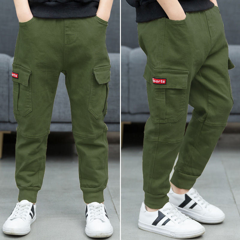 Autumn Trousers Outer Wear Men's Medium And Big Children's Overalls Casual New Fashion