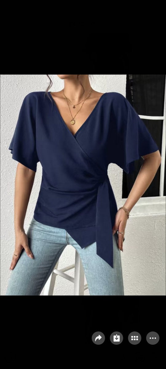 V-neck Slim-fit Short-sleeve Top Fashionable And Versatile