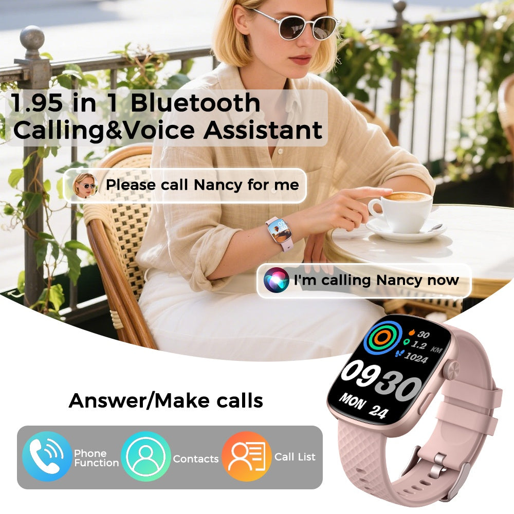 Reloj inteligente de 1,95 pulgadas con monitor de actividad física y múltiples modos de ejercicio.