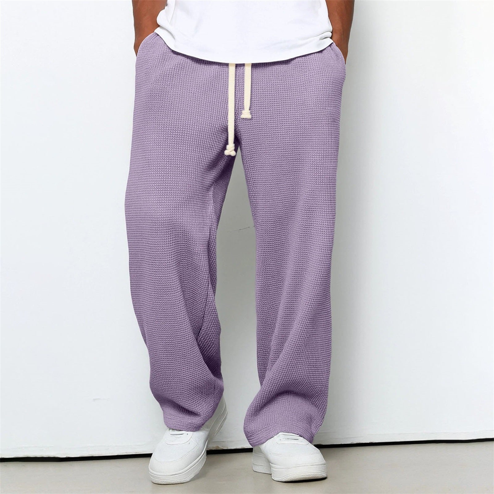 Pantalones deportivos anchos de punto gofre de corte relajado para hombre