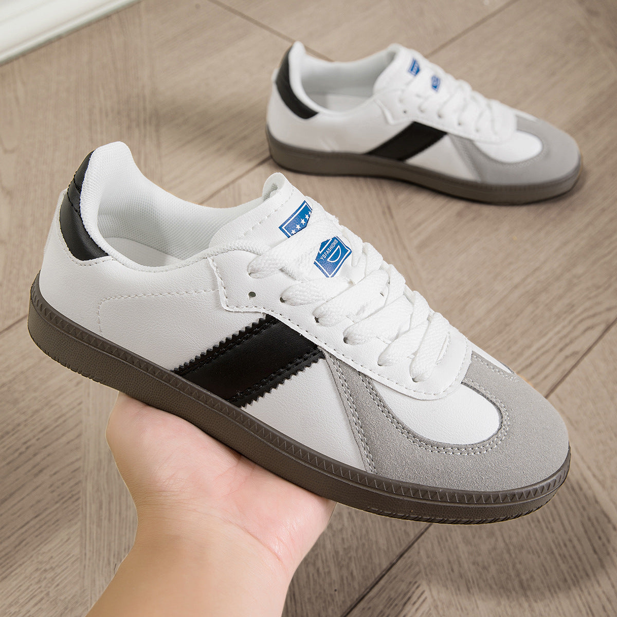 Zapatillas blancas informales con cordones y suela plana con estampado de leopardo para mujer