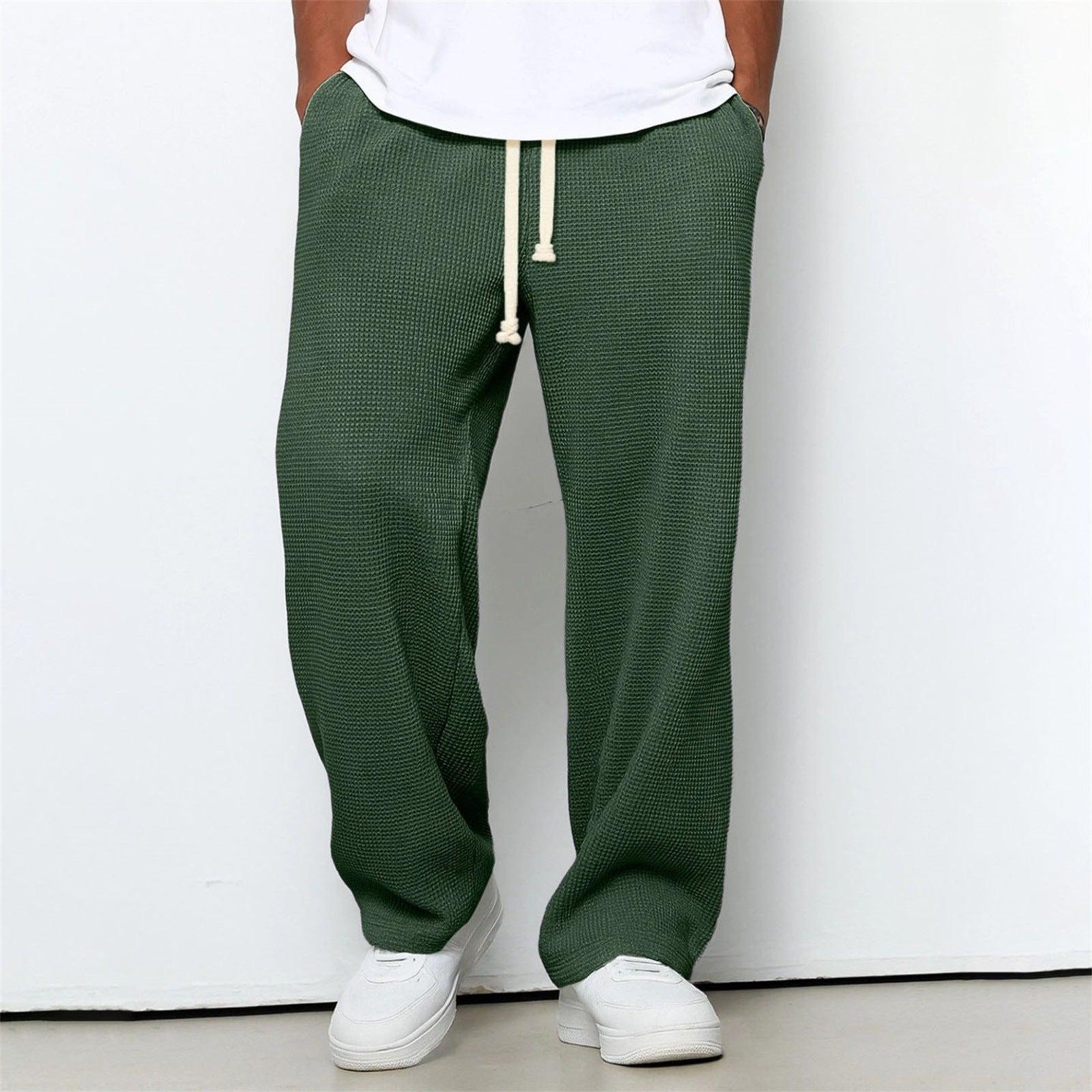 Pantalones deportivos anchos de punto gofre de corte relajado para hombre