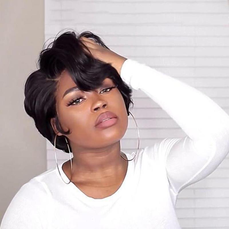 Pelucas cortas bob con encaje frontal para mujeres negras, cabello humano