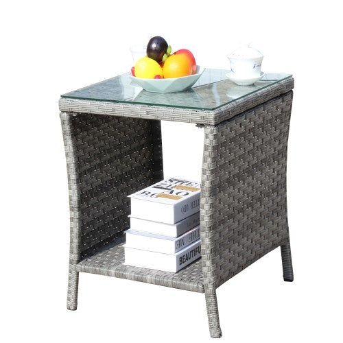 Muebles de exterior para patio, 1 mesa de centro con vidrio templado transparente