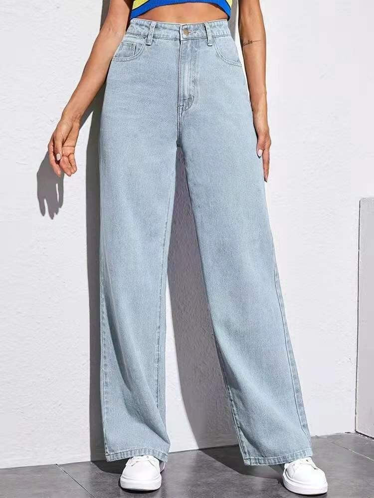 Washed Fashion Straight Jeans Women's Mid Waist