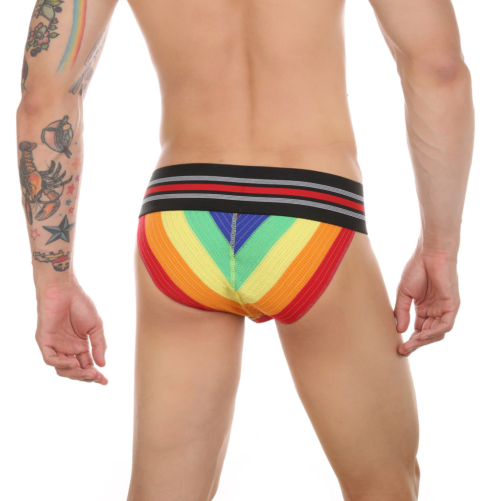 Ropa interior deportiva arcoíris de cintura ancha, corte alto y alta elasticidad para hombre