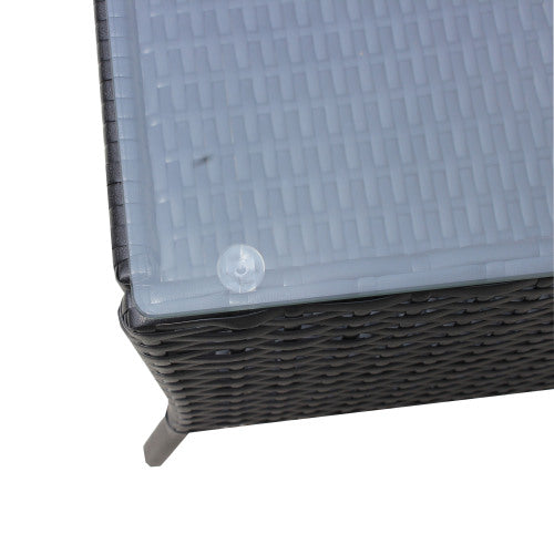 Juego de 4 muebles de patio de ratán con asiento acolchado para exterior, sofá de mimbre con cojín beige