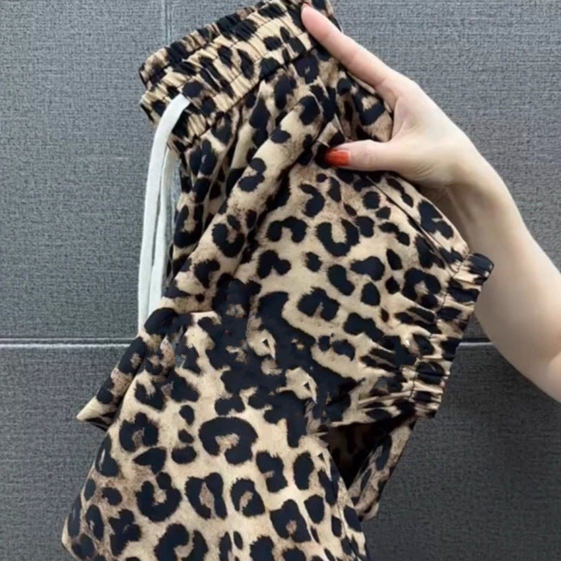 Nuevos pantalones de verano con estampado de leopardo y seda helada