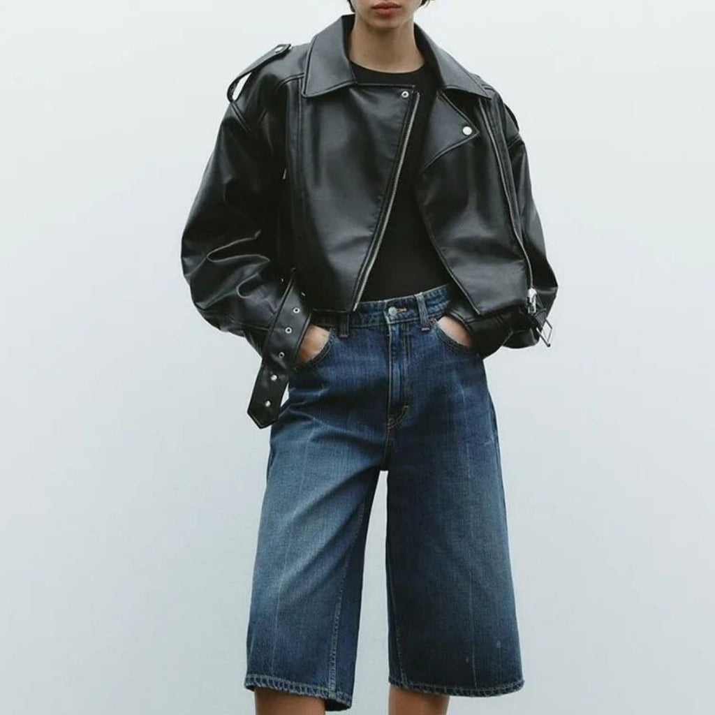 Chaqueta holgada lavada con cuello vuelto estilo urbano retro, la más vendida