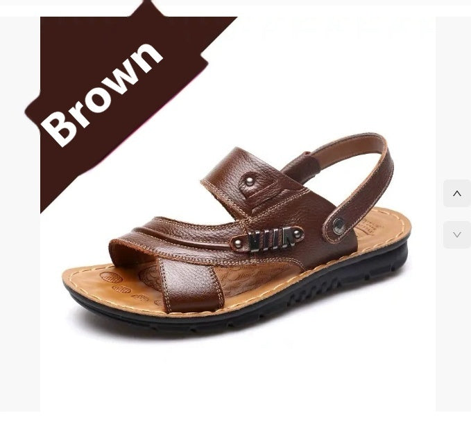Sandalias de piel de vaca de primera capa para hombre, zapatos de playa, zapatillas antideslizantes
