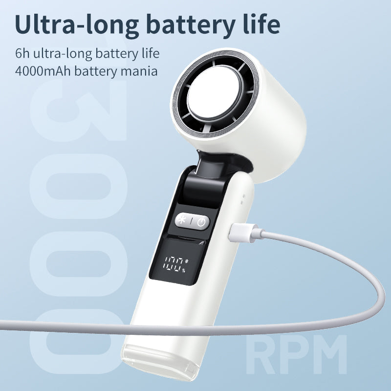 Ventilador portátil de mano, miniventilador turbo de velocidad ajustable, modo de temperatura reducida, pantalla digital recargable, ventilador personal plegable con luz nocturna, adecuado para mujeres y hombres al aire libre.