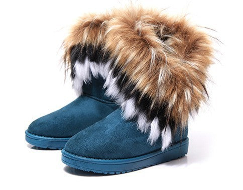 Botas de nieve de piel de zorro y conejo para mujer, zapatos cálidos de algodón, envío gratuito 