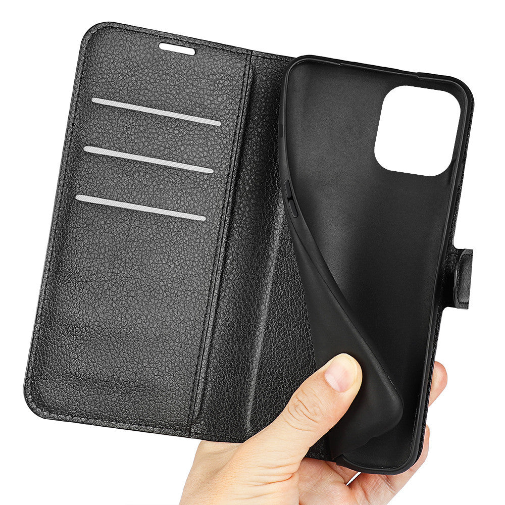 Funda para teléfono con ranura para tarjeta abatible y estampado de lichi