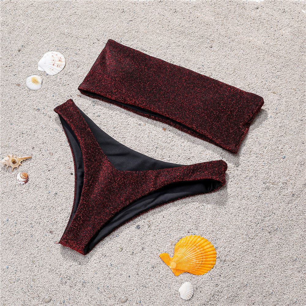 Tube Top Bandeau Bikini Set Women Strapless Two Piece Swimsuit Beach